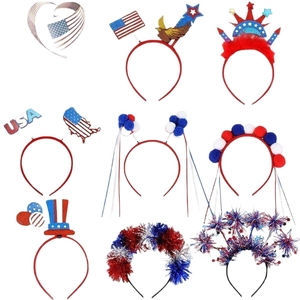 Set of 8 USA Independence Day headbands with stars, stripes, and glitter for patriotic parties