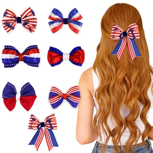Independence Day Hair Bow Clips Red White Blue Star Striped Ribbon Duckbill Clips For Women Girls Patriotic Party Favors