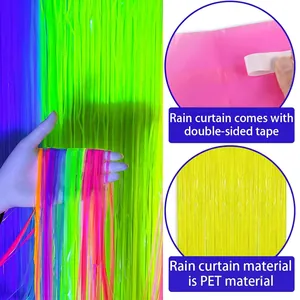 Neon macaron colorful PET fringe curtain for kids birthday party backdrop decoration