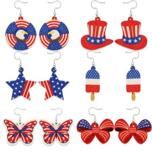 Lot de 6 paires de boucles d'oreilles Fête de l'Indépendance avec étoiles et rayures