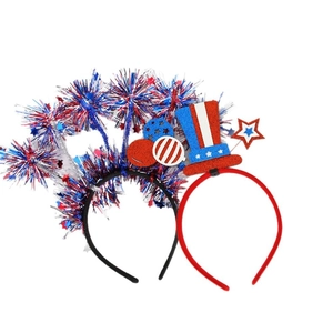 Patriotic USA Independence Day headbands with Uncle Sam hat and fireworks stars decor