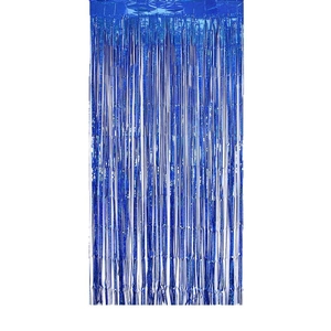 Rideau à franges en aluminium bleu métallique pour décoration de fond de fête prénatale