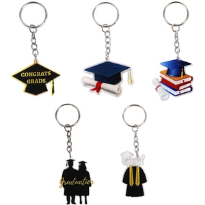 Set di 5 portachiavi per laurea in acrilico con tocchi e diplomi decorativi