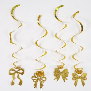 Glinsterende gouden strik spiraal hangdecoraties voor verjaardagsfeestjes van kinderen