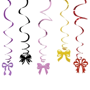Glinsterende strik spiraal hangende decoraties voor verjaardagsfeestjes in vijf felle kleuren