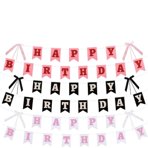 Three-piece glitter Happy Birthday banner set with bow knots for party decorations