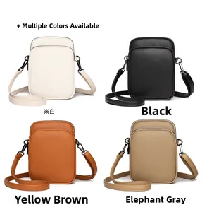 Mini crossbody bags in four colors with lychee grain texture and dual zipper compartments