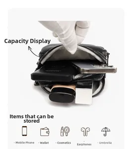 Detail view of mini crossbody bag showing interior storage capacity and organized compartments