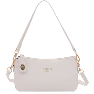 White lychee pattern cross-body pillow bag with gold hardware and top zipper closure