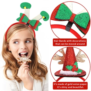 Christmas glitter headband featuring shiny elf legs and reindeer antlers for holiday parties