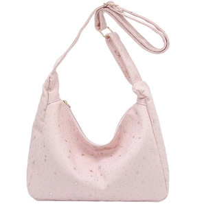 Sac hobo rose en similicuir avec motif d'étoiles et bandoulière réglable