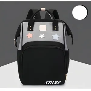 Waterproof diaper backpack with star embroidery and STARS print in black and grey