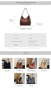 Detailed size chart and specifications for the large capacity faux suede tote bag
