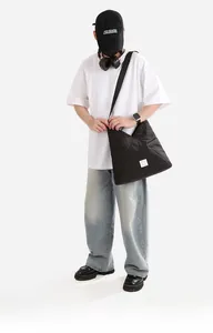 Borsa a tracolla nera minimalista con design geometrico e grande capacità per laptop
