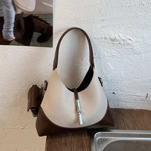 Women Colorblock PU Leather Shoulder Bag Retro Hobo Crossbody Handbag With Mini Pouch Set Minimalist Clasp Tote Bag