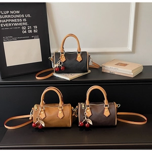 Classic patterned Boston bags in three colors with cherry charms and shoulder straps
