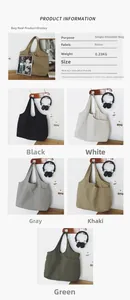 Graphique détaillé du sac cabas en nylon avec dimensions et cinq couleurs variées