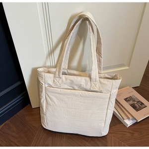 Women Large Capacity Quilted Nylon Tote Bag Urban Simple Puffer Shoulder Bag With Multi Pockets Commuting Casual Lightweight Handbag