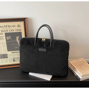 Professional black large capacity laptop briefcase for women with golden zipper details