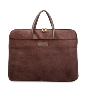 Dark brown suede laptop bag for women with large capacity and elegant professional design
