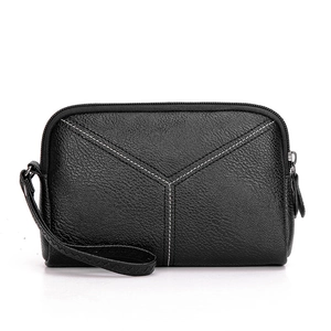 Women Fashion PU Leather Mobile Phone Bag Contrast Y-Stitch Wristlet Pouch Zipper Small Square Handbag Street Trendy Coin Purse