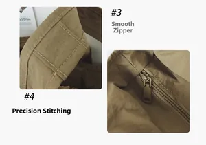 Détail de la fermeture éclair fluide et des coutures précises du sac fourre-tout