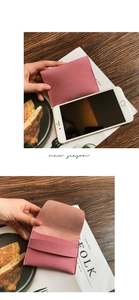 Slim pink frosted leather envelope wallet next to a phone showing thin portable design