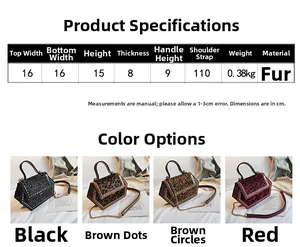 Größentabelle für Plüschhandtasche mit Leopardenmuster und detaillierten Maßen
