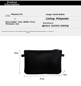 Detail view of black lychee texture PU leather handbag showing 21cm x 13cm x 3cm dimensions