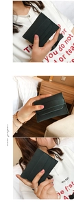 Detail of dark green matte leather card holder with three tiered slots for women