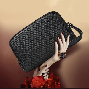 Women Fashion PU Leather Clutch Bag Embossed Melon Seed Pattern Wristlet Purse Wallet For Daily Party Mobile Phone Bag