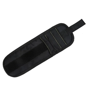Magnetic tool wristband made of black Oxford fabric with yellow stitching for screws