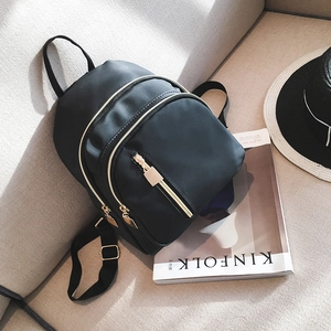 Women's Mini Nylon Backpack Fashion Black Waterproof Travel Daypack With Gold Zippers Casual Multi Pocket Shoulder Bag