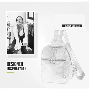 Designer sketch and concept view of a washed PU leather backpack with ring zippers