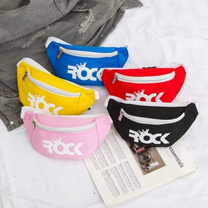 Sac Banane en Cuir PU pour Enfants Couleur Bonbon Décontracté Sac de Poitrine Avec Imprimé Rock Couronne Pour Garçons Filles Sport