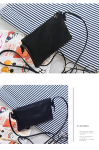 Litchi texture faux leather crossbody bag with metal zipper in black and dark blue