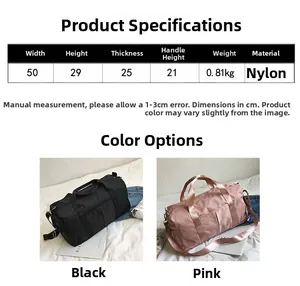 Detailed dimension chart for large capacity oxford fabric travel and fitness handbag