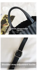 Détail des poignées du sac cabas plissé noir et de la boucle en métal réglable