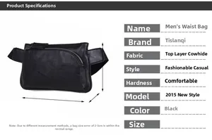 Detail showing high-quality black genuine leather texture and metal zipper of the waist bag