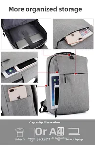 Detail view of the multi-compartment interior for a 16-inch laptop and travel essentials