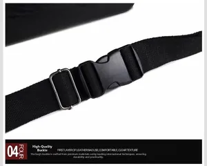 Close-up of premium black plastic buckle and durable nylon strap with metal ring adjuster