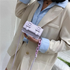 Women Mini PU Leather Crossbody Bag Fashion Candy Color Small Square Shoulder Bag With Chain Decoration Korean Style Bag