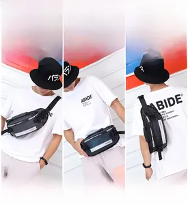 Close-up of the waterproof sports waist bag showing chest, waist, and shoulder carry modes