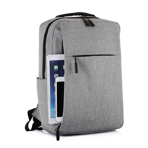 Minimalist light gray business laptop backpack with USB charging port and tablet storage