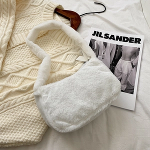 Women's Plush Underarm Bag Chic Soft Faux Fur Shoulder Bag Minimalist Solid Color Autumn Winter Small Handbag For Daily Party