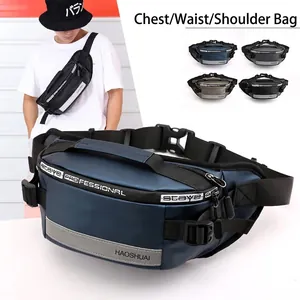 HAOSHUAI Men Outdoor Sports Waist Bag Waterproof Nylon Chest Bag With Reflective Strip Anti-theft Running Phone Pouch