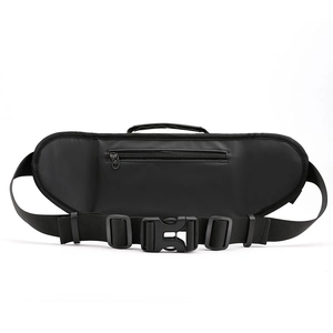 Waterproof black sports fanny pack with anti-theft back pocket and adjustable waist strap
