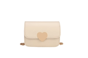 Cream mini PU leather crossbody bag with heart-shaped gold lock and chain strap