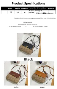 Detail view of plaid crossbody bag dimensions and material specs in three colors