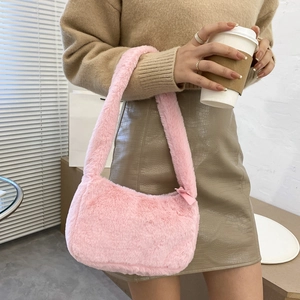 Pink plush faux fur underarm bag for women with fluffy texture for autumn and winter